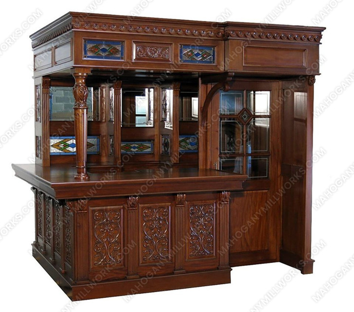 8.5ft Mahogany Walk-in Canopy Pub Bar w/ Stained Glass Ceiling