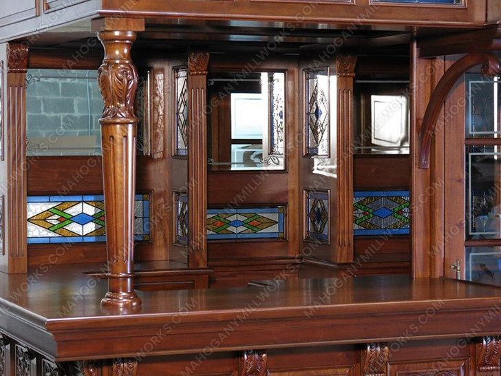 8.5ft Mahogany Walk-in Canopy Pub Bar w/ Stained Glass Ceiling