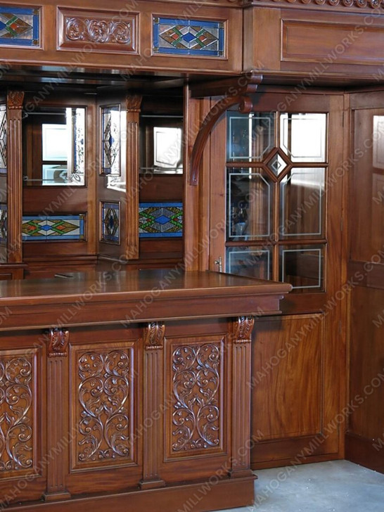 8.5ft Mahogany Walk-in Canopy Pub Bar w/ Stained Glass Ceiling