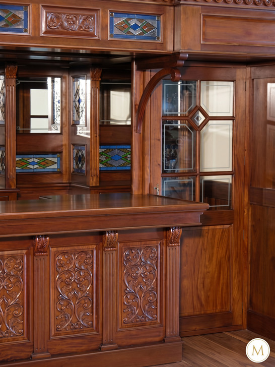 8.5ft Mahogany Walk-in Canopy Pub Bar w/ Stained Glass Ceiling