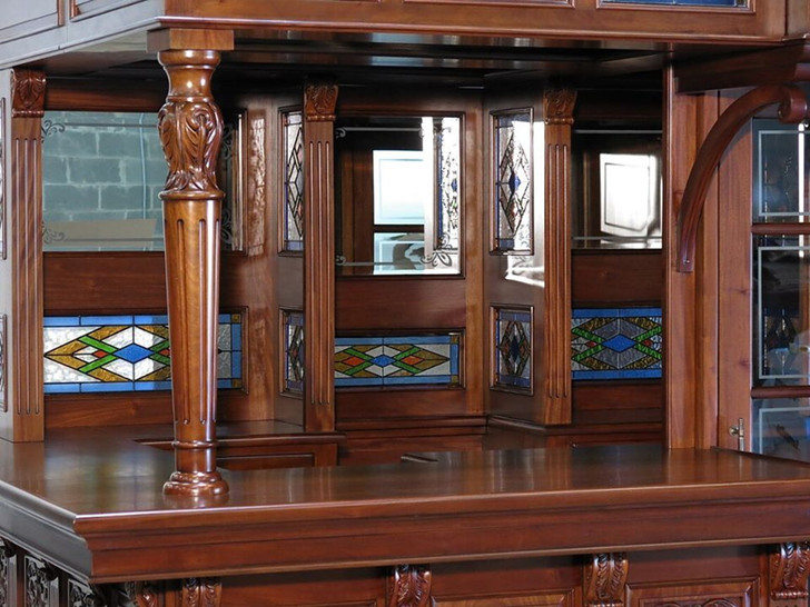 8.5ft Mahogany Walk-in Canopy Pub Bar w/ Stained Glass Ceiling
