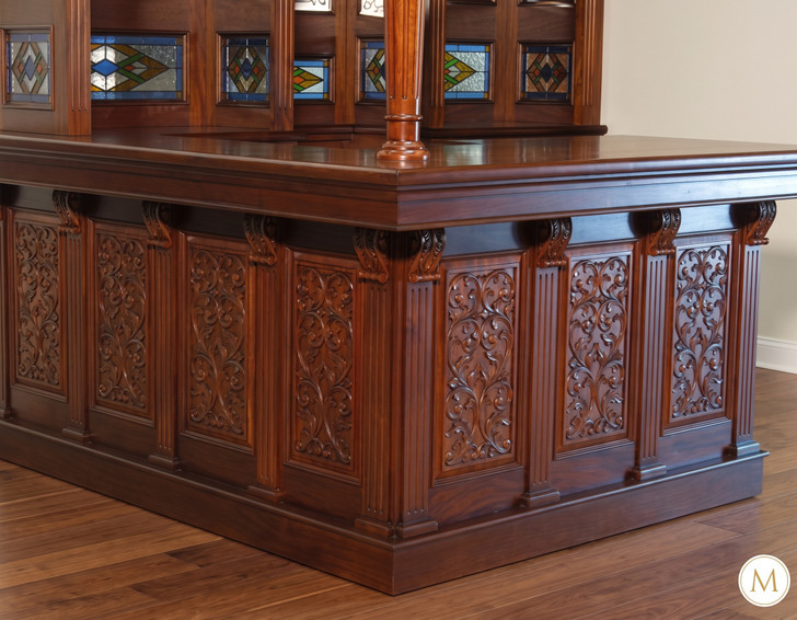 8.5ft Mahogany Walk-in Canopy Pub Bar w/ Stained Glass Ceiling