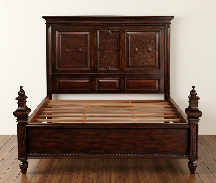 Casablanca Dark Mahogany Carved Panel Bed