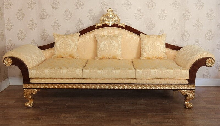 3pc Dark Burl Inlay & Gold Leaf Living Room Sofa Set