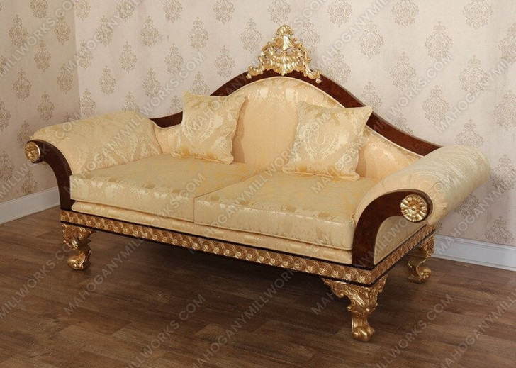 3pc Dark Burl Inlay & Gold Leaf Living Room Sofa Set