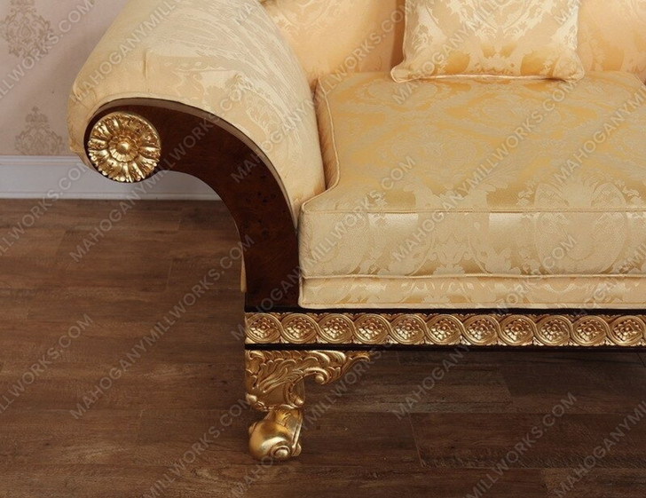 3pc Dark Burl Inlay & Gold Leaf Living Room Sofa Set