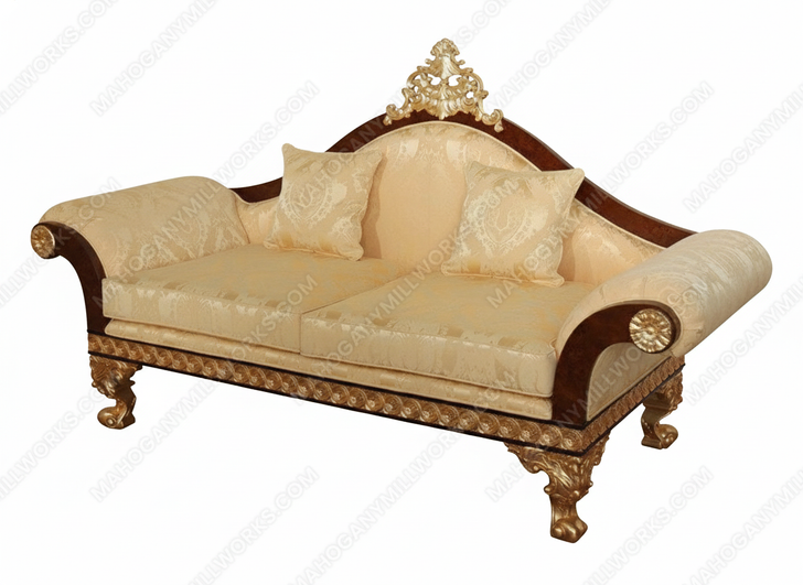 Dark Burl Gold Leaf Traditional Upholstered Loveseat w/ Pillows