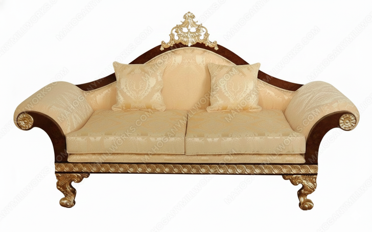 Dark Burl Gold Leaf Traditional Upholstered Loveseat w/ Pillows