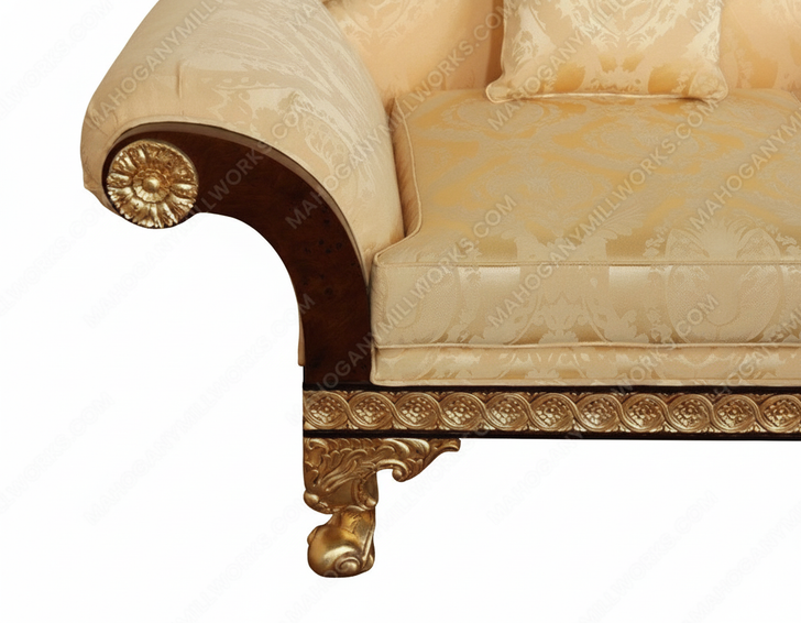 Dark Burl Gold Leaf Traditional Upholstered Loveseat w/ Pillows