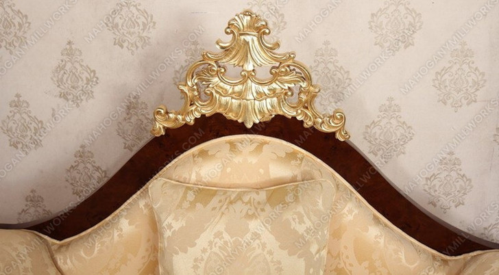 Dark Burl Gold Leaf Traditional Upholstered Chair w/ Pillow