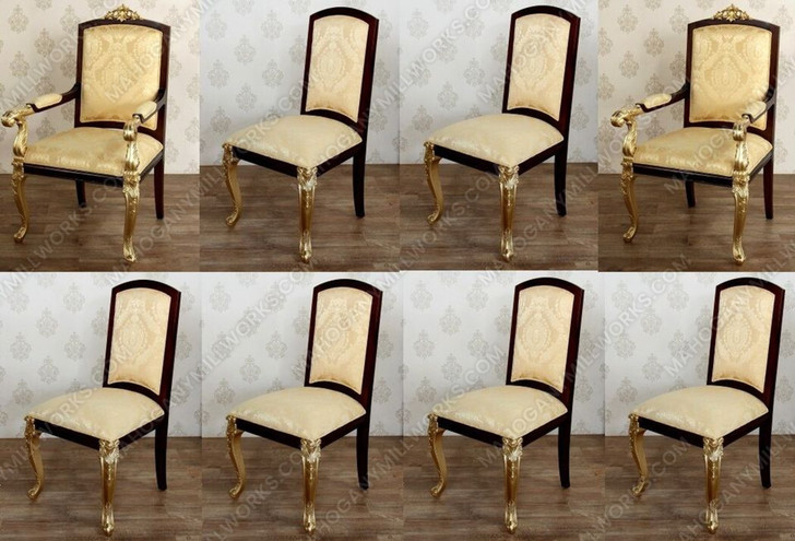 Burl & Gold French Style Upholstered Dining Chairs Set (8)