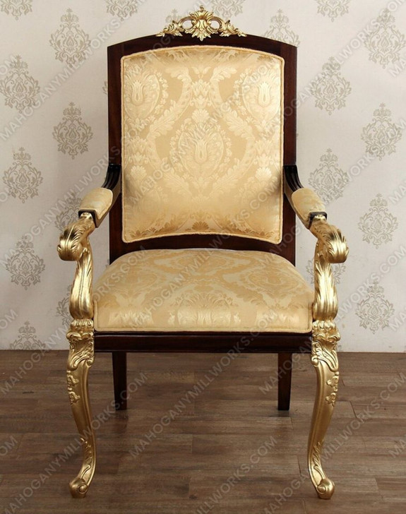 Burl & Gold French Style Upholstered Dining Chairs Set (8)