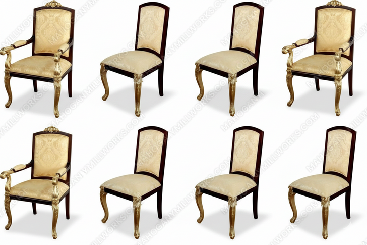 Burl & Gold French Style Upholstered Dining Chairs Set (8)