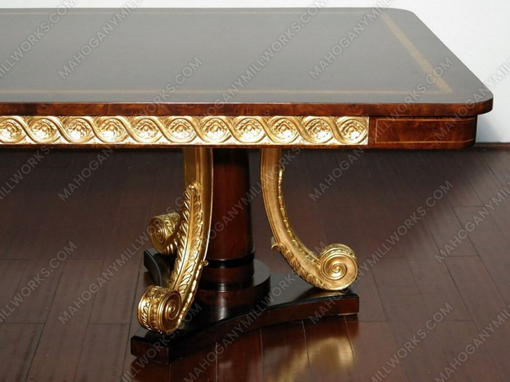 8ft Dark Burl & Gold Leaf  Dining Table