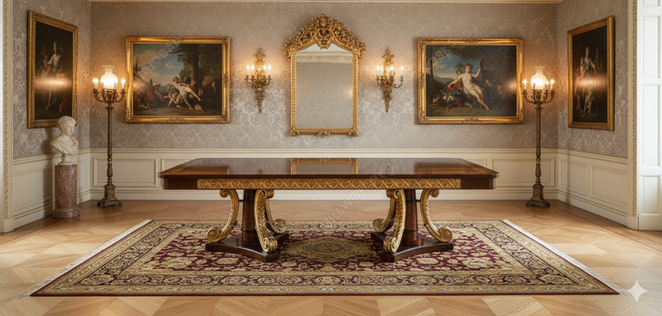 8ft Dark Burl & Gold Leaf  Dining Table