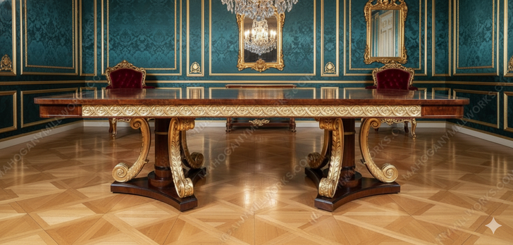8ft Dark Burl & Gold Leaf  Dining Table