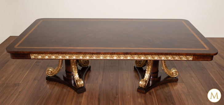 8ft Dark Burl & Gold Leaf  Dining Table