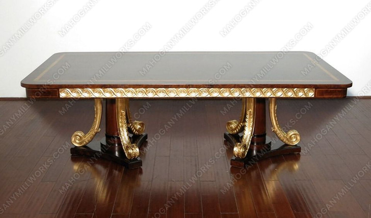 9pc Dark Burl & Gold Leaf Fancy Lebois Inlay Dining Set