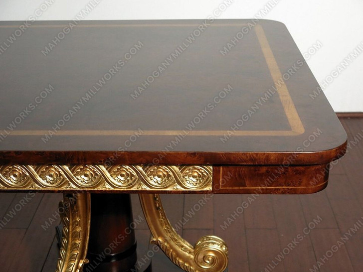 9pc Dark Burl & Gold Leaf Fancy Lebois Inlay Dining Set