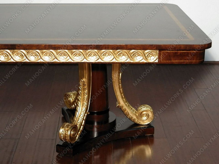 9pc Dark Burl & Gold Leaf Fancy Lebois Inlay Dining Set
