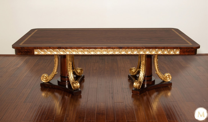 9pc Dark Burl & Gold Leaf Fancy Lebois Inlay Dining Set