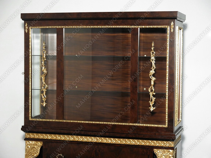 Dark Burl & Gold Leaf Lebois Inlay China Cabinet