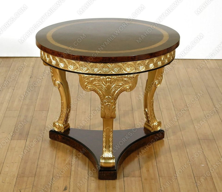Dark Burl Inlay & Gold Leaf Round End Tables (2)