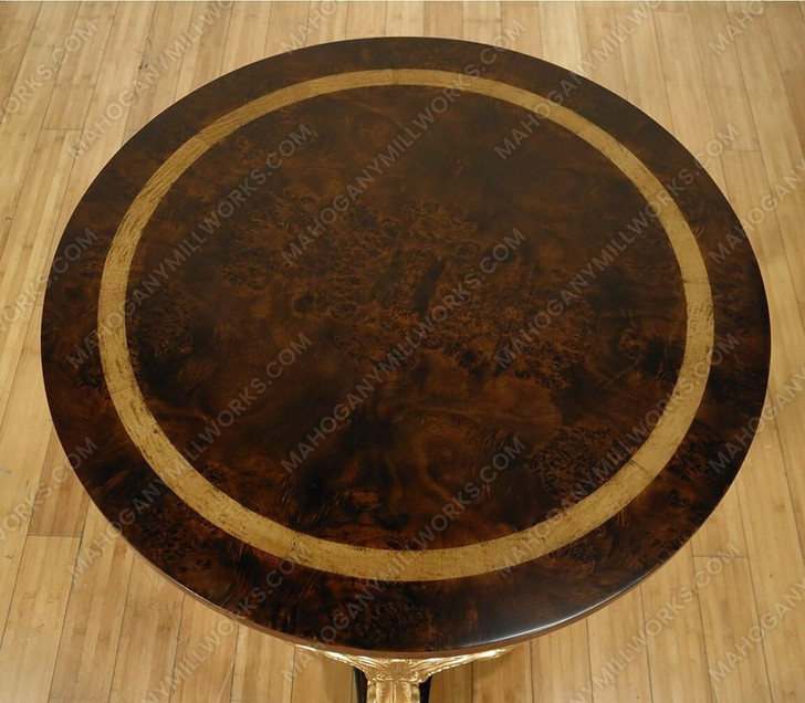 Dark Burl Inlay & Gold Leaf Round End Tables (2)