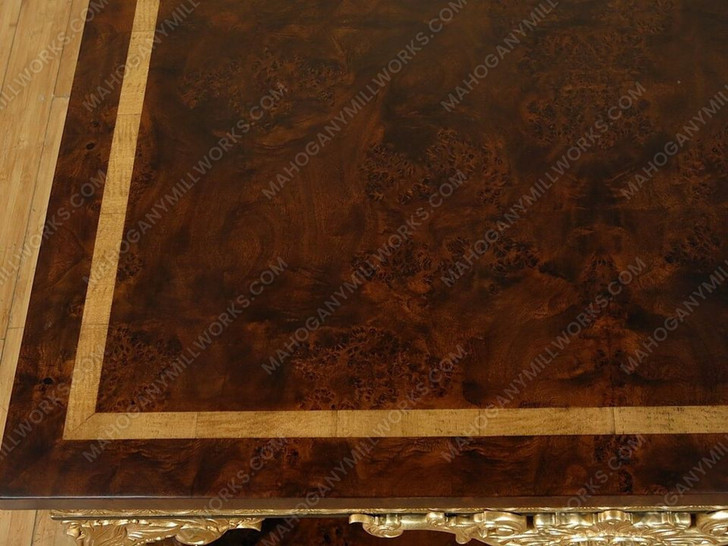 Dark Burl Inlay & Gold Leaf Square Coffee Table