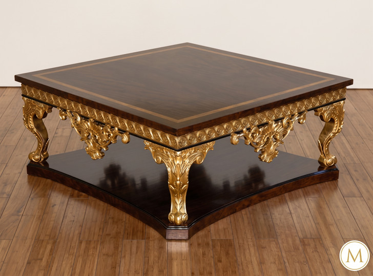 Dark Burl Inlay & Gold Leaf Square Coffee Table