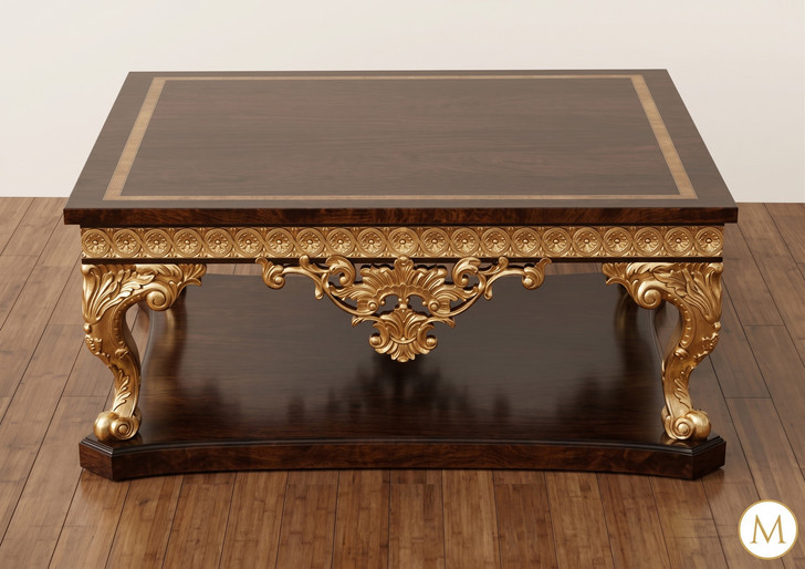 Dark Burl Inlay & Gold Leaf Square Coffee Table