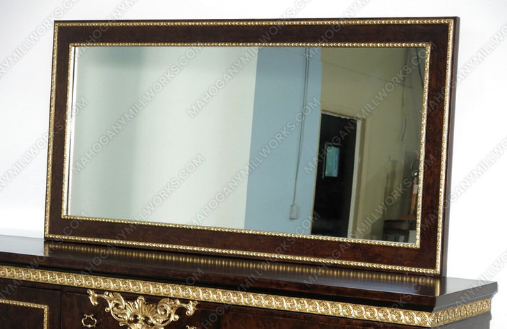 Dark Burl & Gold Leaf Fancy Lebois Inlay Sideboard w/ Mirror