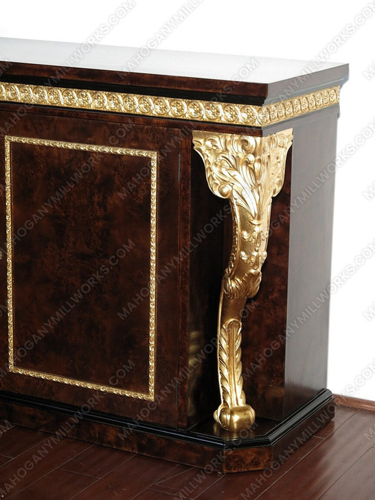 Dark Burl & Gold Leaf Fancy Lebois Inlay Sideboard w/ Mirror