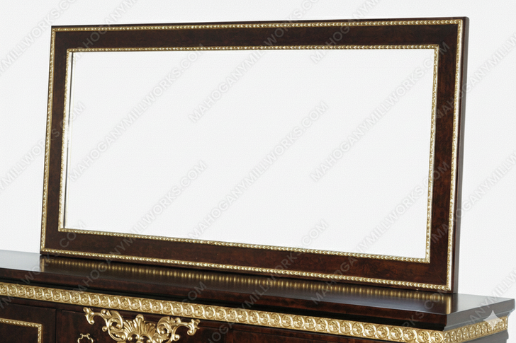 Dark Burl & Gold Leaf Fancy Lebois Inlay Sideboard w/ Mirror