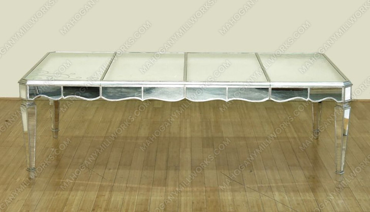 8ft Silver Leaf Mirrored Dining Table w/ 2 Leaves