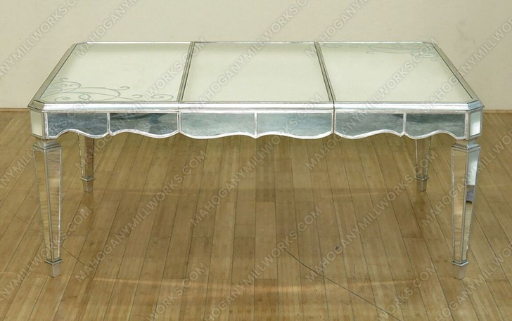 8ft Silver Leaf Mirrored Dining Table w/ 2 Leaves