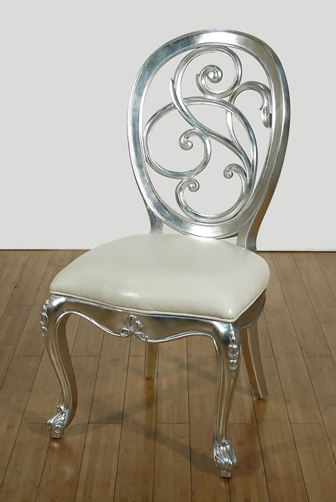 9 Pc 8Ft Silver Leaf Mirrored Rectangular Table w/ 8 Chairs Dining Set