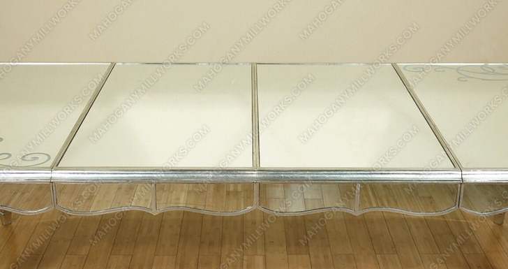 9 Pc 8Ft Silver Leaf Mirrored Rectangular Table w/ 8 Chairs Dining Set