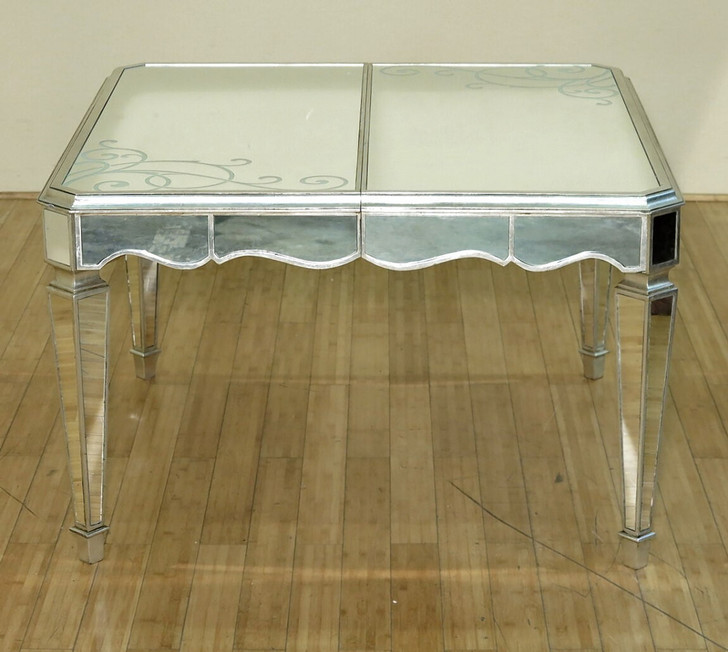 9pc Silver Leaf Mirrored Dining Set