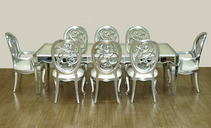 9pc Silver Leaf Mirrored Dining Set