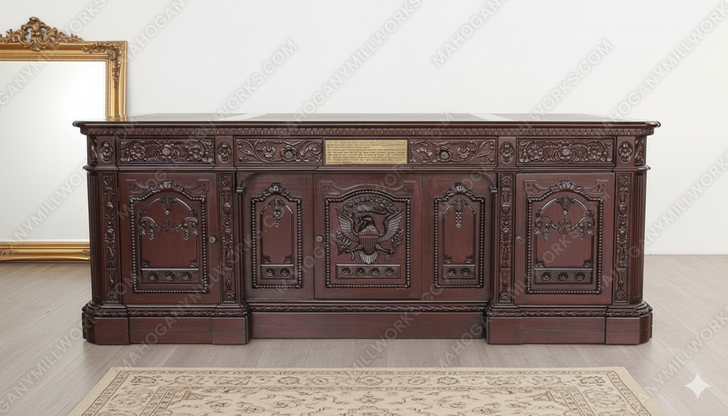 7ft Dark Walnut Presidential Oval Office Resolute Desk w/ Genuine leather Top