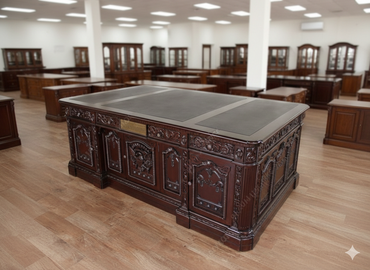 7ft Dark Walnut Presidential Oval Office Resolute Desk w/ Genuine leather Top