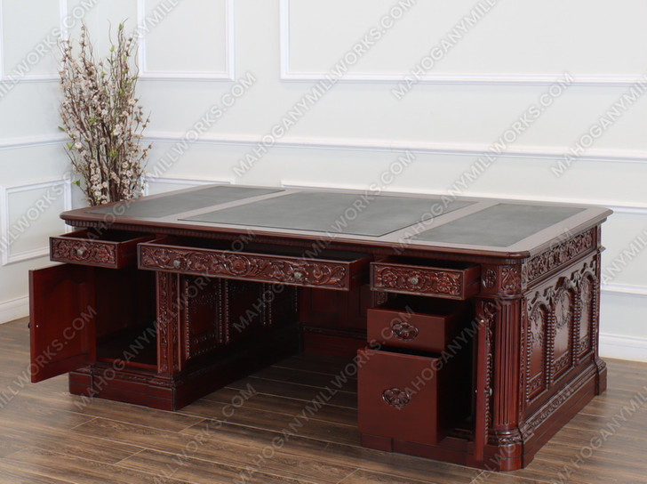 3pc Dark Mahogany Presidential Resolute Office Set w/ Bookcase