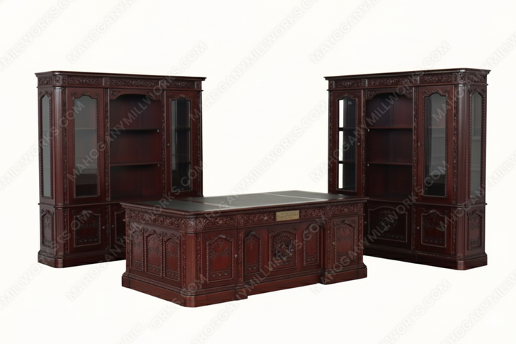3pc Dark Mahogany Presidential Resolute Office Set w/ Bookcase