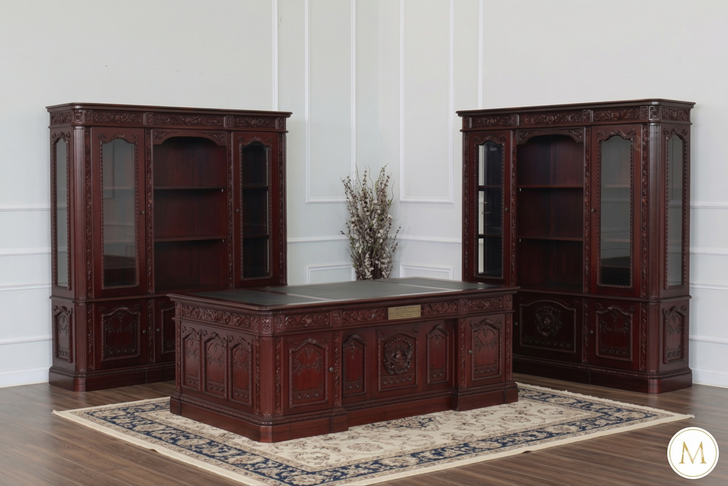 2pc Dark Mahogany Resolute Office Desk/Bookcase Set