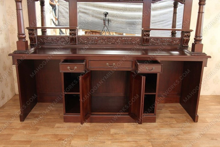 9ft Mahogany Victorian Pub Bar w/ Marble Top & Rails