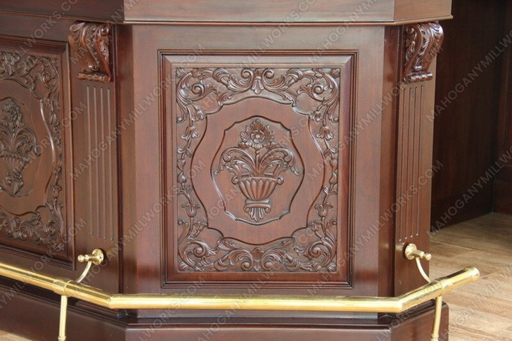 9ft Mahogany Victorian Pub Bar w/ Marble Top & Rails