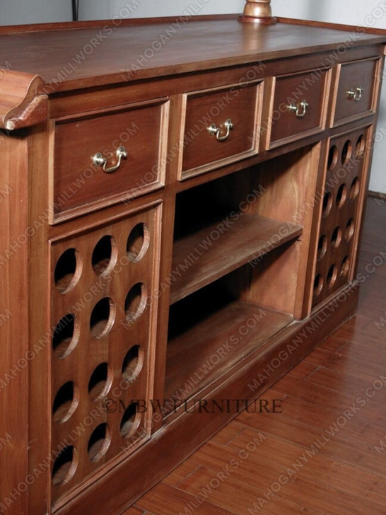 Solid Mahogany English Canopy Pub Bar with Stained Glass & Mirrors