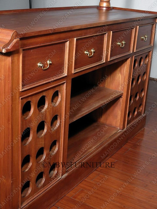 Solid Mahogany English Canopy Pub Bar with Stained Glass & Mirrors