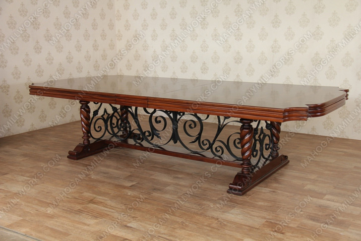 10ft Jacobean Marquetry Inlay Dining or Conference Table w/ Decorative Iron base